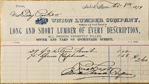 1879 BILLHEAD~UNION LUMBER CO. NATICK, MA. LONG AND SHORT LUMBER, RETAIL DEALER - Picture 1 of 1