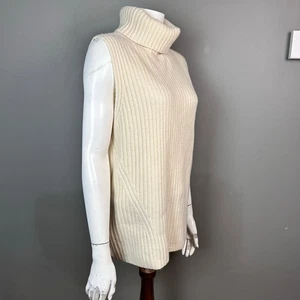 J.Crew Fisherman Sweater Size small Baggy Turtleneck Cream Ribbed Sleeveless - Picture 1 of 11