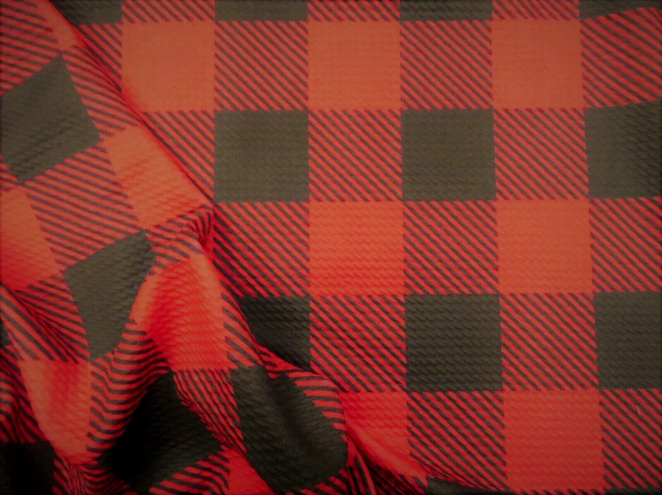 Bullet Printed Liverpool Textured Fabric Stretch Buffalo Plaid Red Black R27 - Image 1 of 1