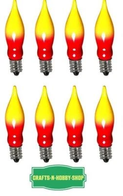 CRAFTS-N-HOBBY-SHOP Lot of 8 Red/Yellow Flame Candle Lamp Light Bulbs 7 watts /120 volts/E12 Base
