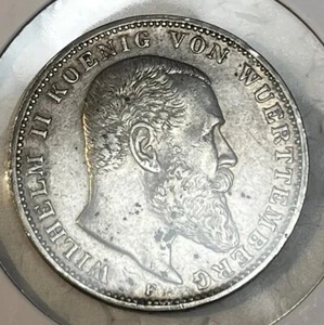 German State Of Wurttemburg 1911 -F Silver 3 Mark XF Condition Coin 424,820 Mtd - Picture 1 of 4