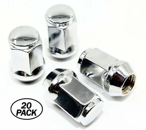 Set of 20 12x1.5 19mm 3/4 Hex 1.36" 34.8mm Chrome One Piece Acorn Lug Nuts Ford - Picture 1 of 10
