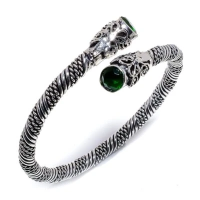 Chrome Diopside Gemstone 925 Sterling Silver Cuff Bracelet Adst. L507 - Image 1 of 4