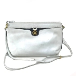 CELINE logo Posiette Shoulder Bag Cross body Leather White x GoldHardware - Picture 1 of 13