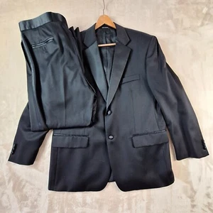 Pronto Uomo Tuxedo Men's 42S 36W Black Wool Single Breasted Ventless Notch - Picture 1 of 19