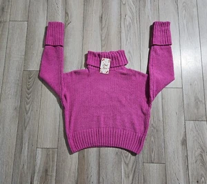 New Pink Rose Sweater XS Junior/ Women's Hot Pink Turtle Neck Pullover - Picture 1 of 12