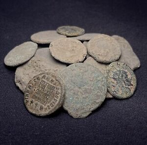 5 RANDOM UNCLEANED ANCIENT ROMAN BRONZE COINS - 1500+ YEARS OLD