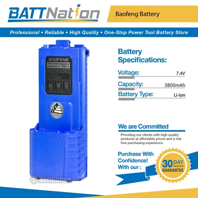 7.4V 3800mAh Li-Ion Blue Extended Battery for Baofeng BL-5L, BF-F8HP, UV-5R-L - Image 1 of 4