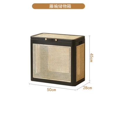 Solid wood rattan storage box Storage stool wabi Sabi wind furniture storage box - Image 1 of 4