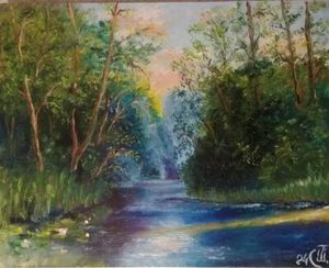 Cuadro "En el bosque". Óleo sobre cartón. 8x10 inc. Hecho a mano. 2024. Sin marco. - Imagen 1 de 1