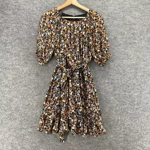 Trixxi Dress Women S Small Black Floral Sheath Midi Belted 3/4 Sleeve Lined - Picture 1 of 10