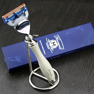 LUXURY GIFT 5 EDGE BLADE WOODEN HANDLE MEN SHAVING RAZOR STAINLESS STEEL STAND