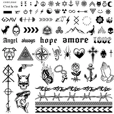 COLOFALLA 3 Blätter 90+pcs Temporäre Tattoos 2 Wochen Schriftzug Tattoos zum Aufkleben ...
