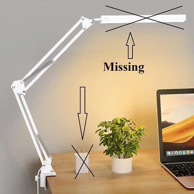Swing Arm ONLY for Desk Light for Home Office 360° Spin (White-Aluminum clip) - Image 1 of 3