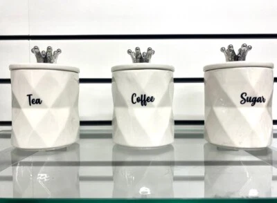 Tea Coffee Sugar Jar White Black Storage Set Ceramic Air Tight Canisters 15 cm - Image 1 of 4
