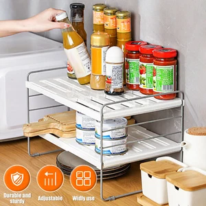Kitchen Cupboard Organizer Expandable 2 Tier Kitchen Shelves with Non-Slip FlESC - Picture 1 of 12