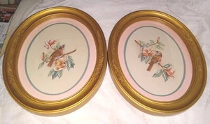 Set Vintage Home Interior Oval Pictures Sparrow on a Magnolia Branch - Picture 1 of 4