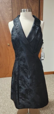 Adrianna Papell Women's Black Metallic Jacquard Tuxedo Dress Size 12 New - Image 1 of 4