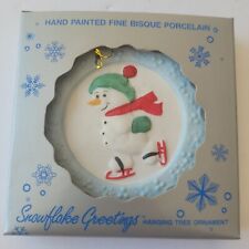 Snowman Jasco Snowflake Greetings Hand Painted Porcelain Christmas Ornament