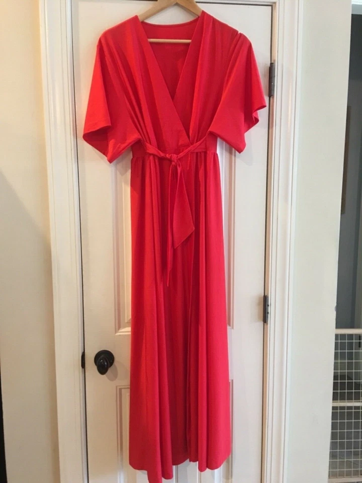 Vintage SHADOWLINE Red Silky Nylon Empire Waist ROBE Lingerie S/M - Image 1 of 4