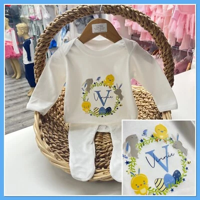 Personalised Baby Boys First Easter Vest Bib Pyjamas Blue 1st Easter Bunny 2024 — 第 1/4 张图片