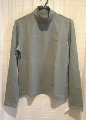 Nuevo con etiquetas Top Caslon Talla M Tejido Falso Tortuga Medio Verde Manga Larga Algodón Elástico Foto 1 de 4