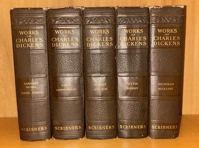 5 Book Lot Works of Charles Dickens Set 1926 Scribner's Copperfield Barnaby + - Image 1 of 4