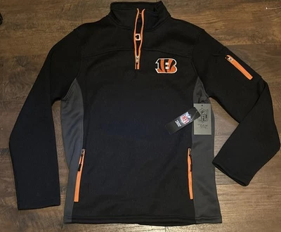 Nuevo con etiquetas NFL Bengals 1/4 Cremallera Tejido Waffle Pullover Talla Pequeña Bolsillos con Cremallera Foto 1 de 4