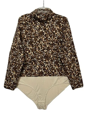 Isaac Mizrahi Women’s 1X Leopard Print Turtleneck Bodysuit Stretch Top NWOT - Image 1 of 4