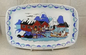 Vintage Figgjo Torskefiske Fishing Village Platter w/Boats 11 3/8" Norway - Picture 1 of 3