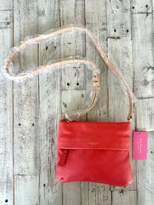 ISAAC MIZRAHI Helen Collection Flamingo Pink Pebbled Leather Crossbody Purse NWT - Picture 1 of 9