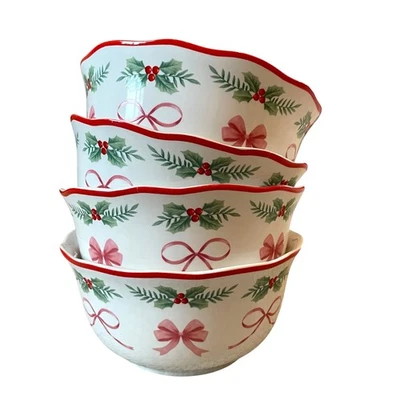4 tigelas de cereais PINKMAS arcos rosa árvore de Natal 6" porcelana azevinho 222 quinto NOVO - Imagem 1 de 4