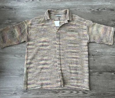 Zara Crochet Knit Collared Shirt Multicolor Mens Medium New - Image 1 of 4