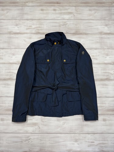Giacca utility Moncler blu con cintura in nylon taglia 2 stile vintage