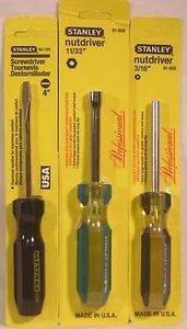 3 NEW PROFESSIONAL STANLEY TOOL 3/16 & 11/32 NUTDRIVER 4” SCREWDRIVER Made USA - Picture 1 of 5