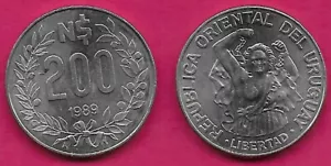 URUGUAY 200 NUEVOS PESOS 1989 UNC 1 YEAR TYPE,UNCHAINED LIBERTY,VALUE AND DATE W - Picture 1 of 1