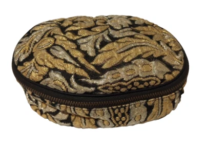 De Colección Brocado Damasco Tapiz Cremallera Pequeño Tocador Interior Terciopelo con Bolsillos Laterales Foto 1 de 4