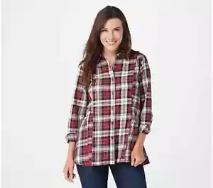Joan Rivers XXS Red Plaid Shirt with Back Button Detail - Picture 1 of 4