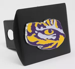 Cubierta de enganche de metal negro de alta resistencia LSU Tigers con logotipo 3D - Imagen 1 de 3