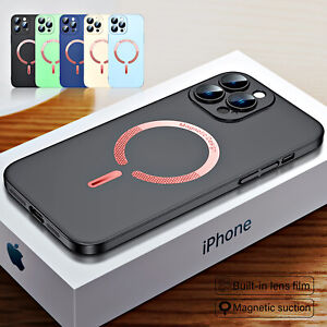 Mag Safe Case For iPhone 14 13 12 Pro Max Metal Magnetic Cover + Lens Protector