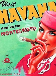 Cuba Cuban Visit Havana Caribbean Cigar Cigars Stewardess Vintage Travel Poster - Picture 1 of 1