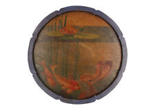1930's ART DECO HAND PAINTED WOODEN TRAY Fish & Waterlily Signed EO