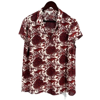 TravelSmith Blouse Red White Sheer Floral Pattern Collared Slip On Large - Imagem 1 de 4