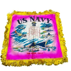 Vintage U.S. Navy San Diego Souvenir Pillow Cover Mother and Dad Sentiment - Picture 1 of 10