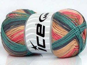 Pink Teal Beige Grey Biscuit 77483 Ice Yarns Fine Micro Acrylic 100gr 382yd - Picture 1 of 5