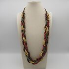 Heishi Wood Bead Necklace 30"+ Brown Multi Strands Braided Boho Statement