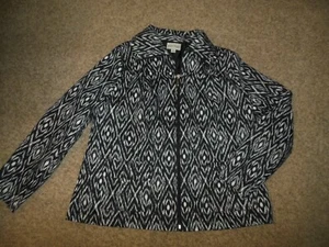 NWOT Studio Works Mujer 1X Blanco Negro Geo Chaqueta Full Zip ligeramente forrada - Imagen 1 de 2