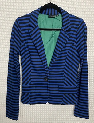 Blazer a.n.a A New Approach Chaqueta Mujer Pequeña Negra Azul Rayas Un Botón Foto 1 de 4