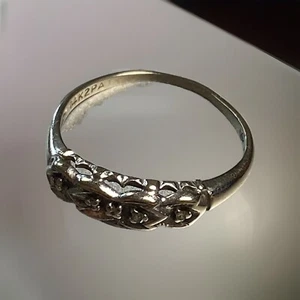 Anello di fidanzamento in oro bianco 14 kt 2PA e diamanti misura 7 vintage - Foto 1 di 9