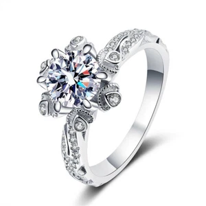 Anillo solitario de boda de moissanita real de corte redondo de 1 quilate para mujer acabado en oro blanco de 14 quilates - Imagen 1 de 10